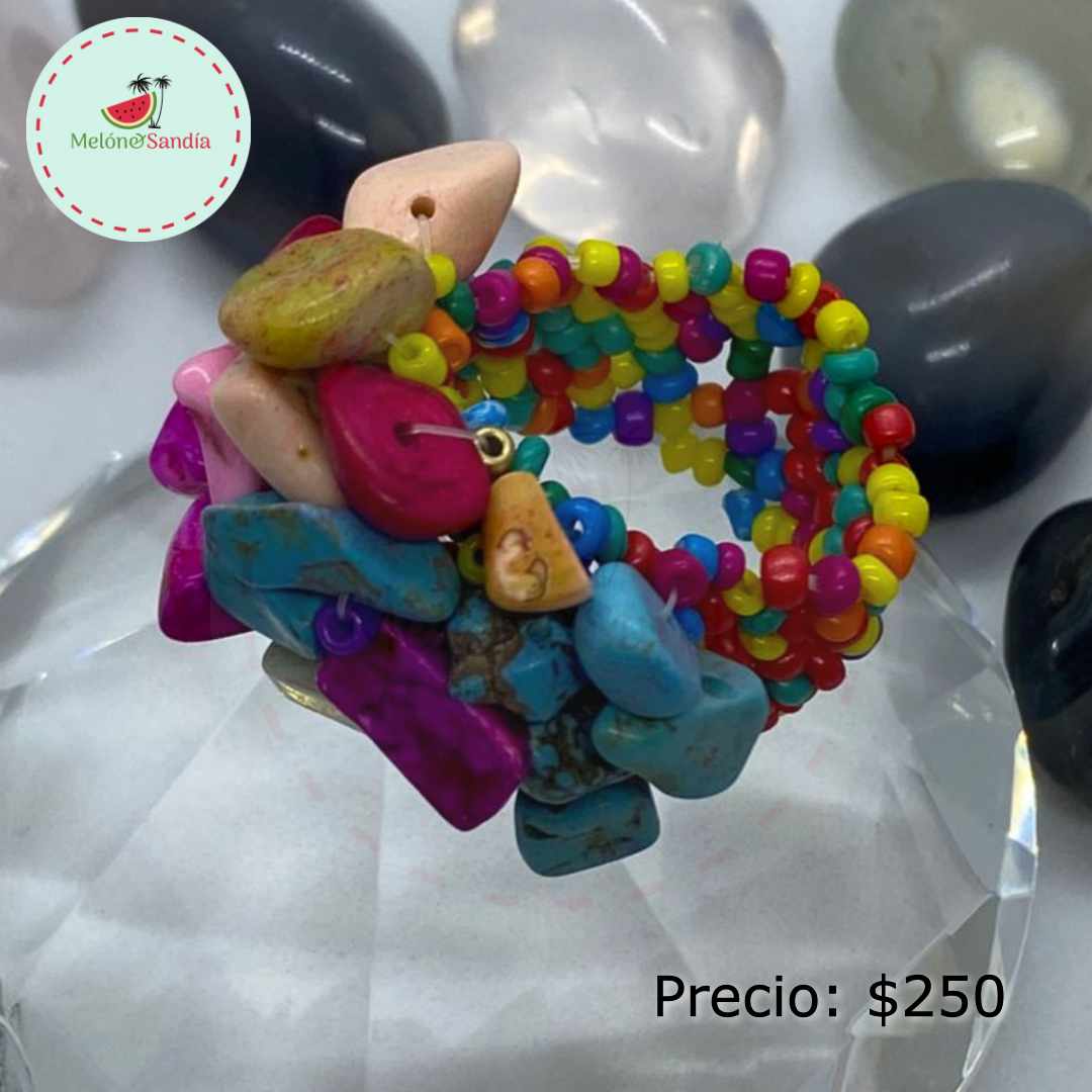 Anillo Chaquira y Piedras Naturales