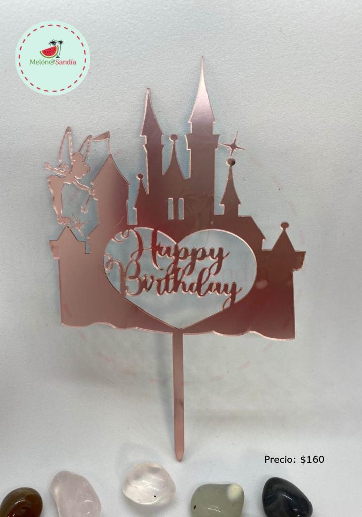 Cake Topper Happy Birthday Tinkerbell y Castillo