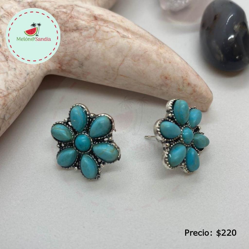 Aretes Flor Turquesa