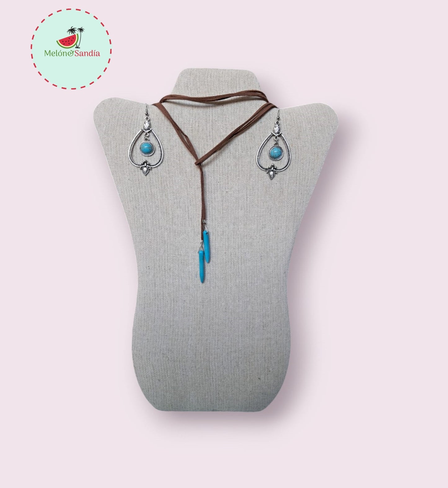 Juego de Aretes y Corbatero Turquesa Terciopelo