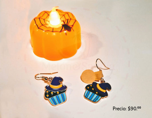 Aretes Cup cake Bruja Halloween